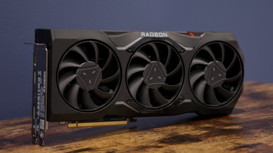 AMD Radeon graphics card with FSR 4 logo overlay.