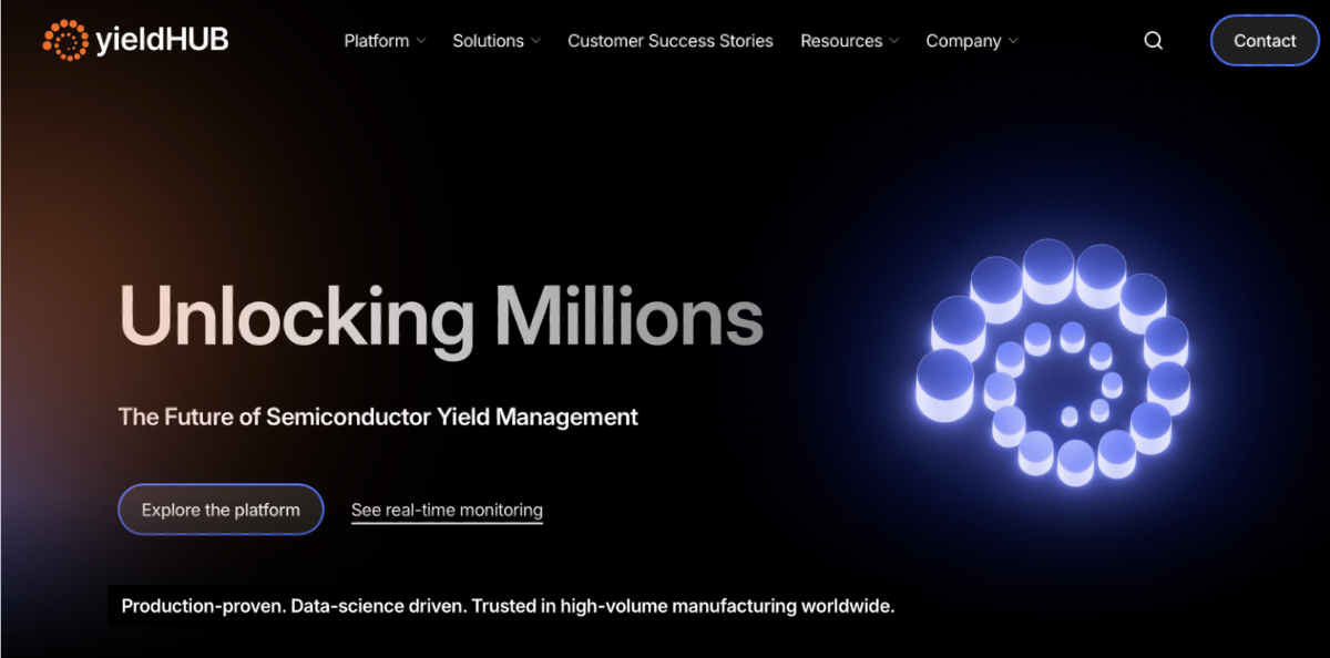 yieldHUB homepage screenshot featuring yieldHUB platform and Live real-time dashboards