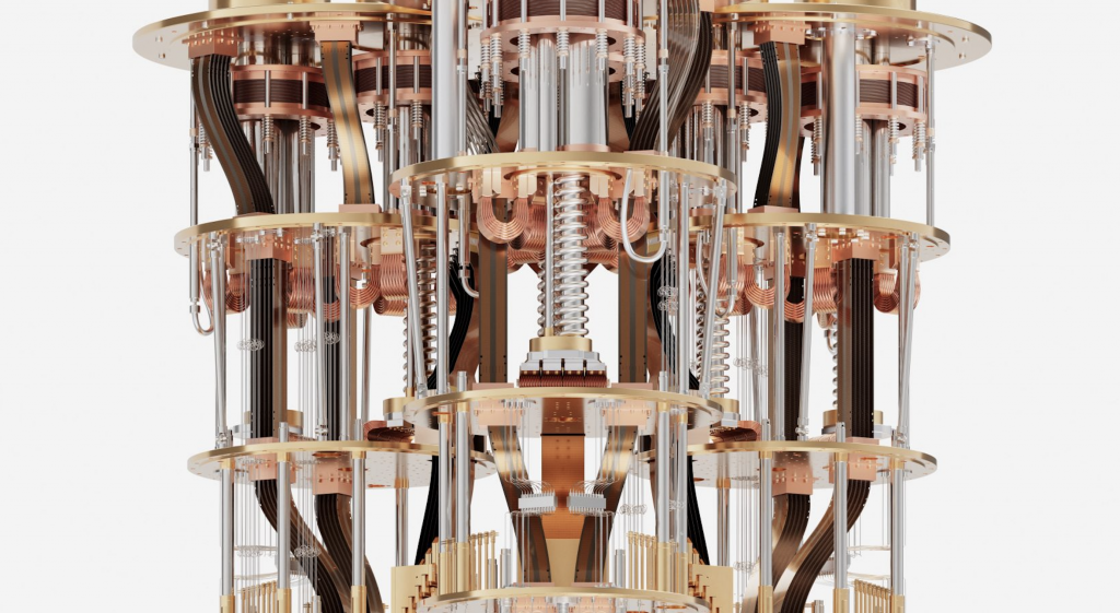 Conceptual image representing quantum computing with glowing qubits and complex circuitry, overlaid with US dollar symbols.