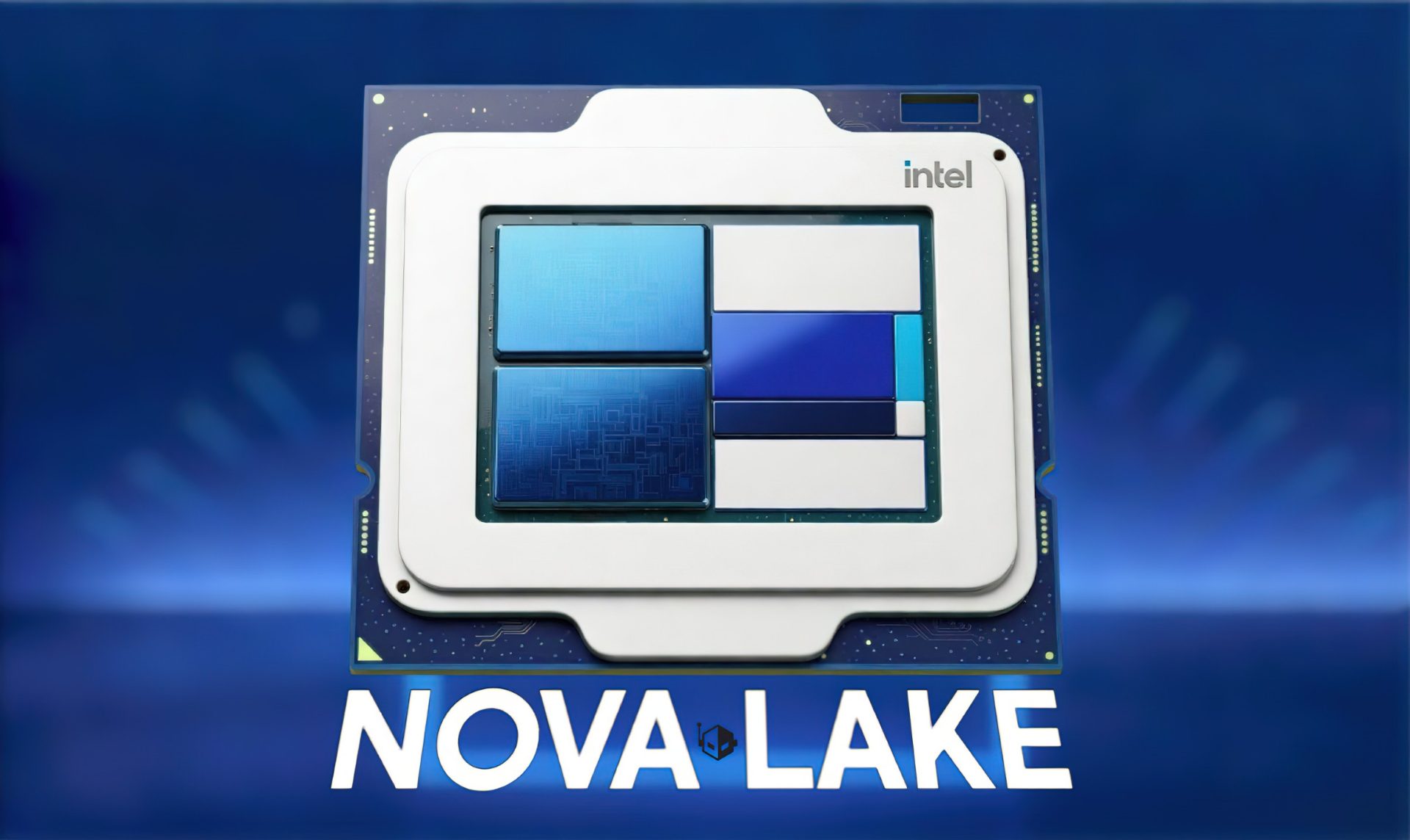 A conceptual image of a futuristic computer processor chip with complex circuitry.