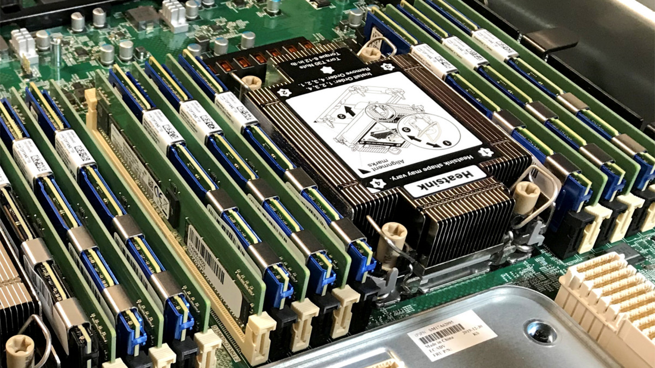 A PC build featuring multiple Intel Optane Persistent Memory DIMMs alongside standard RAM and a GPU.