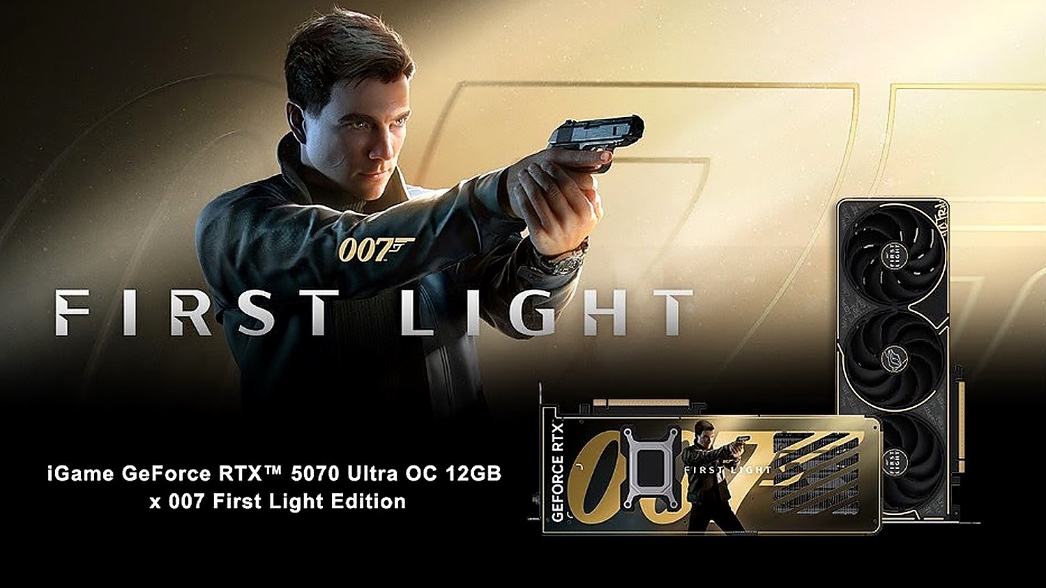 Colorful iGame NVIDIA GeForce RTX 5070 Ultra OC 007 First Light Edition graphics card with black and gold accents.