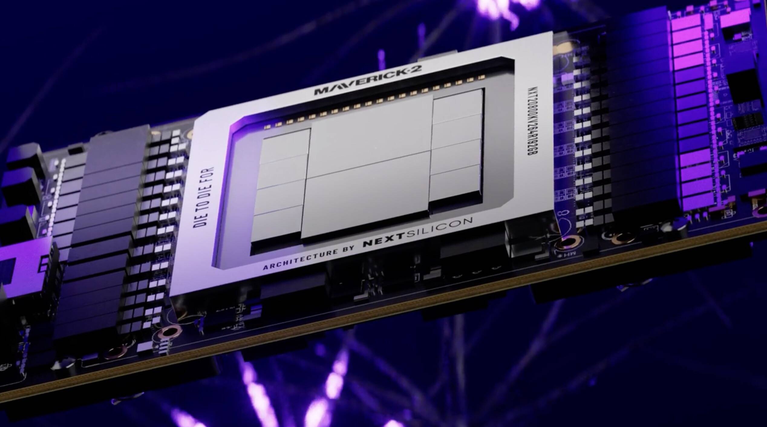 NextSilicon Maverick-2 dataflow chip grid with performance benchmarks overlay