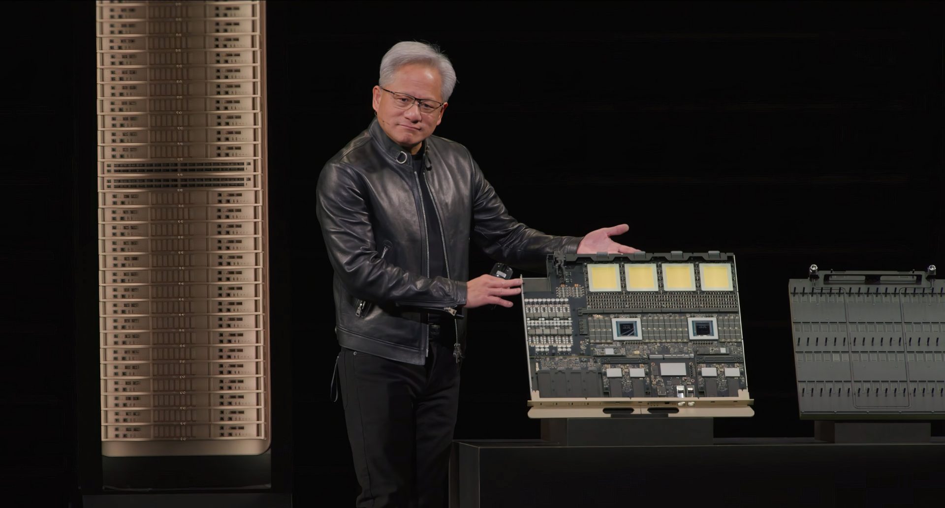 Conceptual image of a high-performance AI chip with complex circuitry.