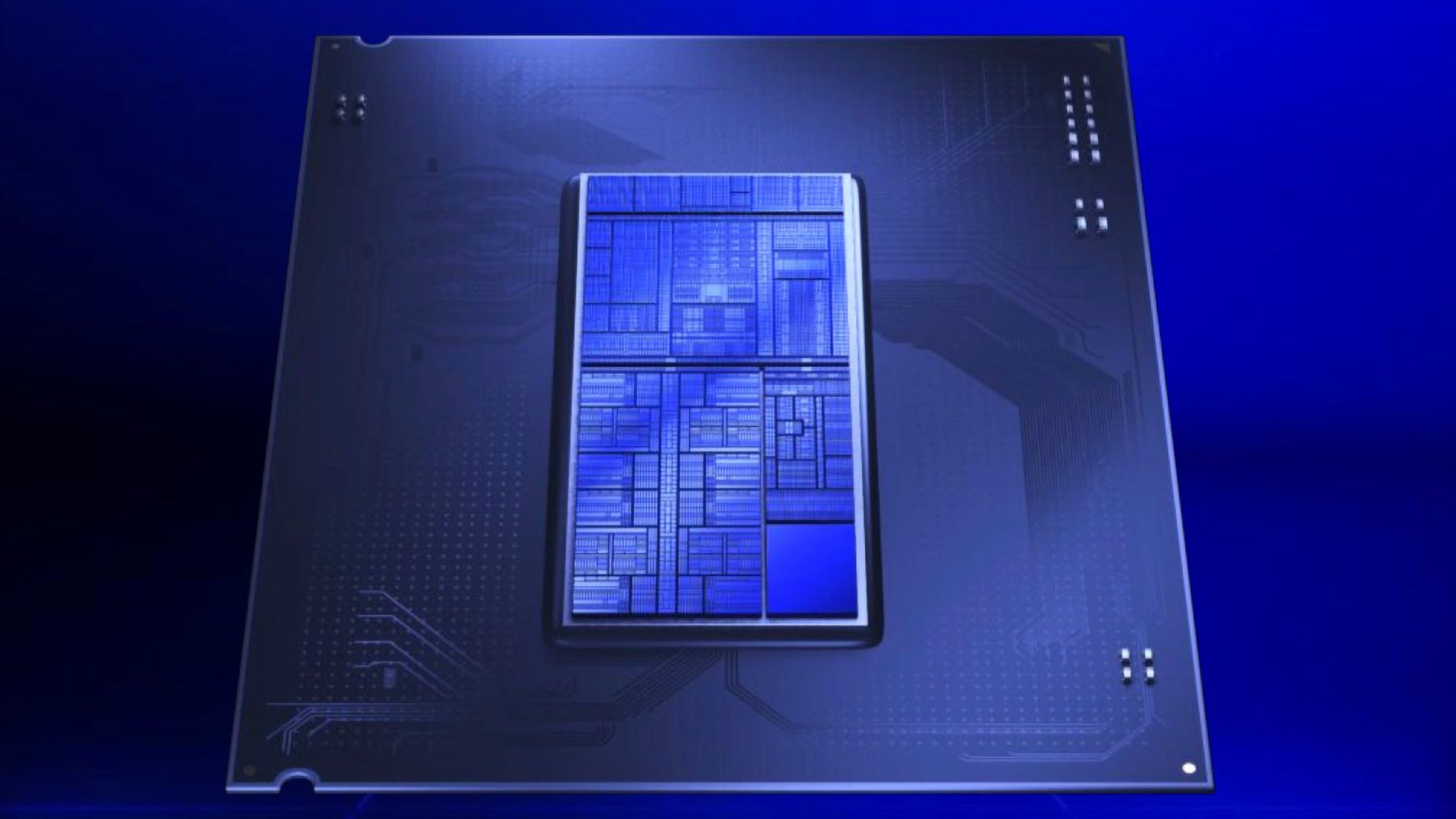 A close-up shot of a CPU package with Intel branding.