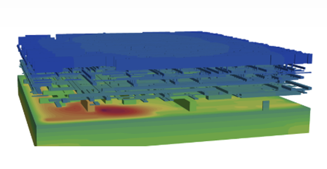 Diagram showing a detailed cross-section of a 2.5D HBM package, highlighting multi-layer stackups, BEOL metal, micro-bumps, and TSVs at manufacturing resolution.