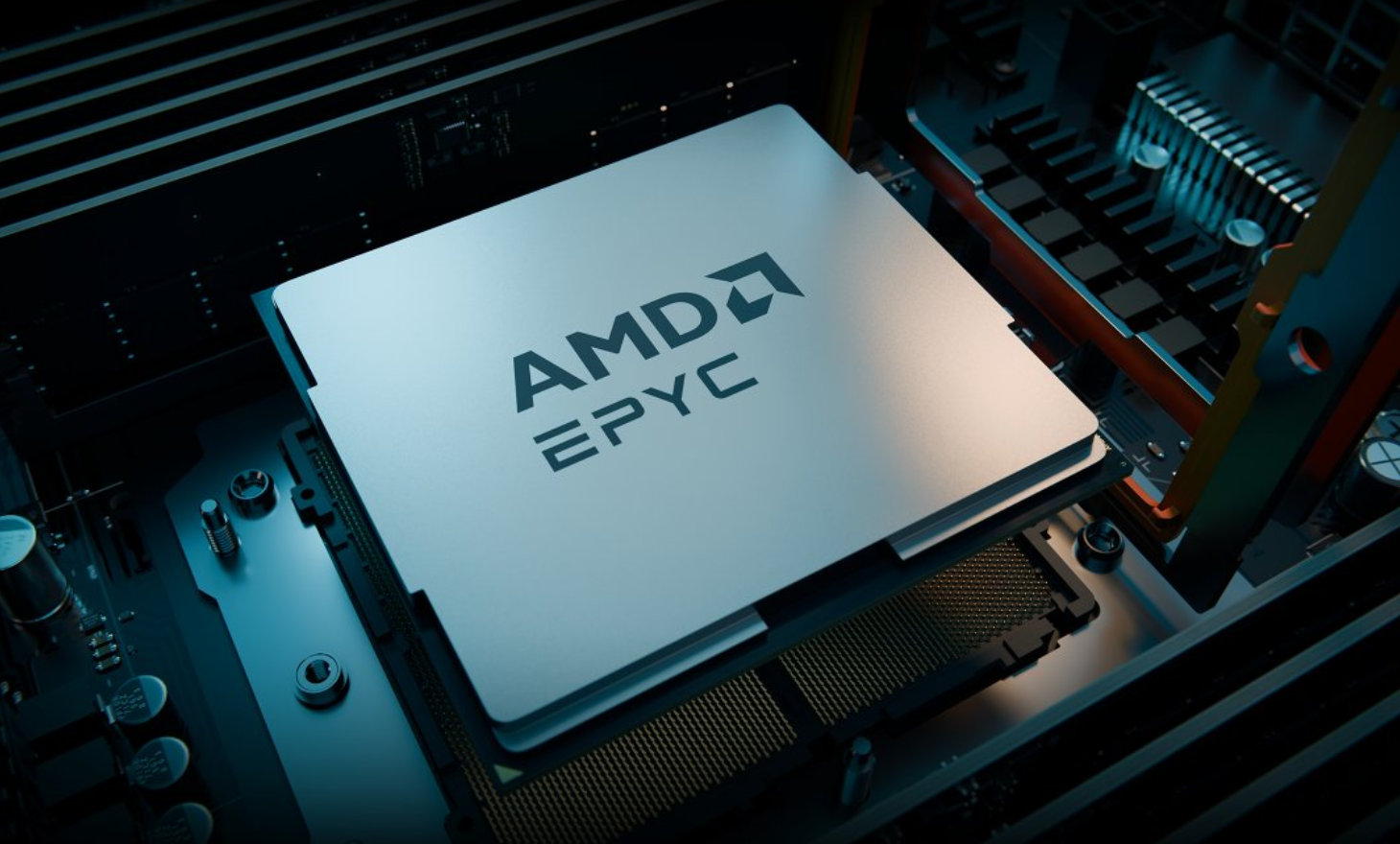 Graph showing AMD's increasing server CPU revenue share over time.
