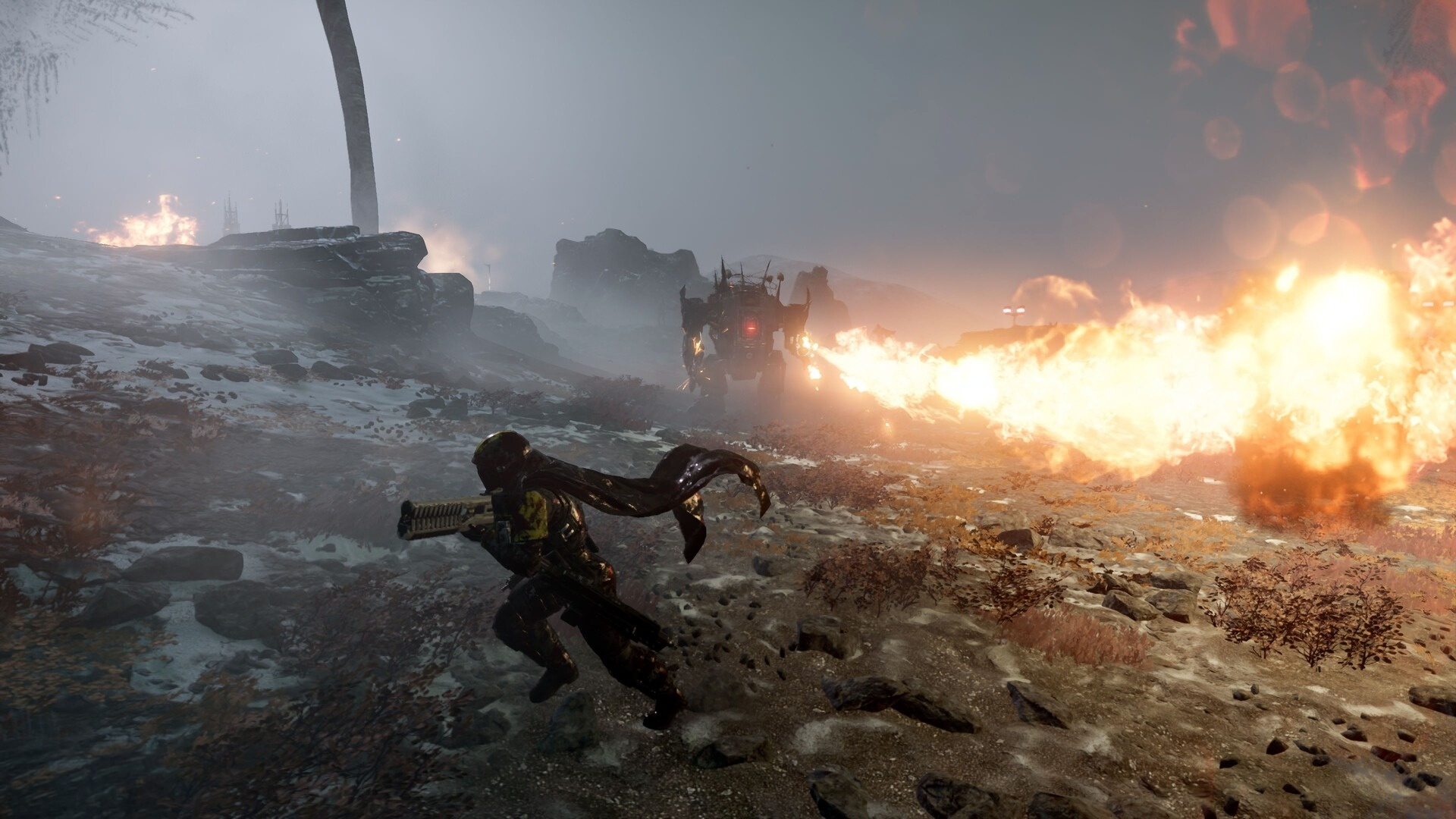 Screenshot of Helldivers 2 gameplay showing intense combat.