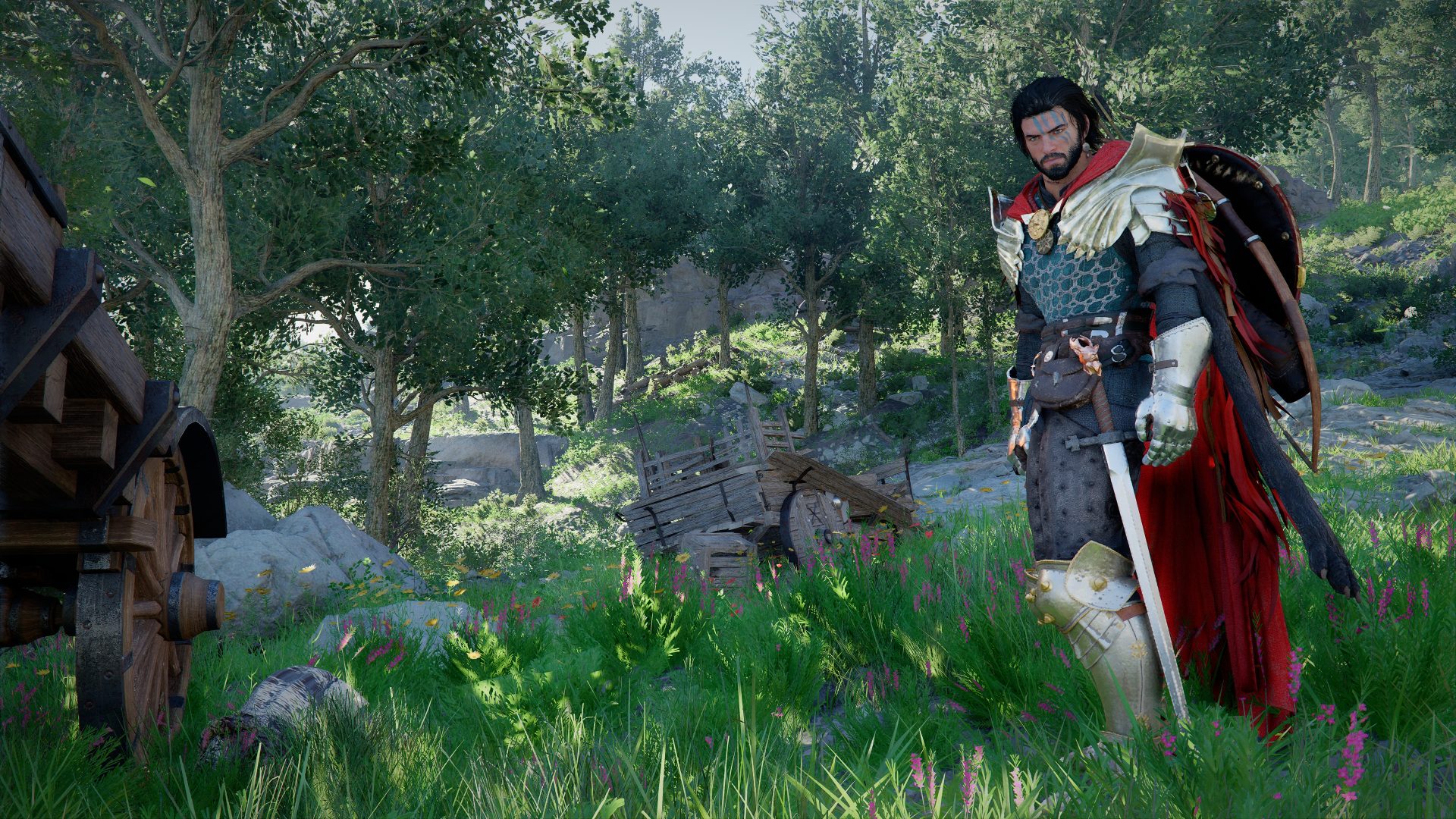 Comparison screenshot showing cluttered combat visuals in Crimson Desert before and after mod application.