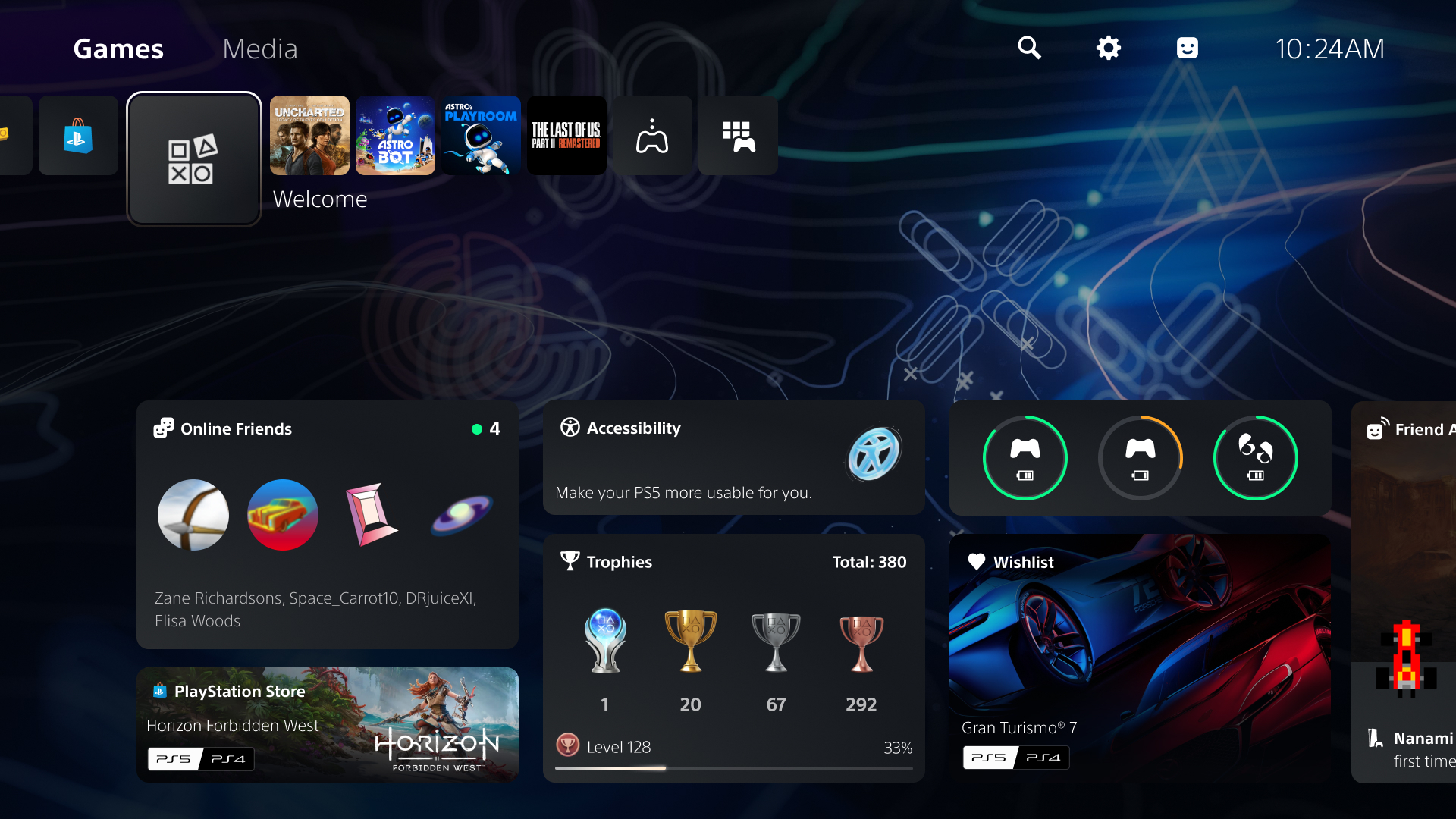 Screenshot of the PS5 Welcome Hub beta interface showing game popularity stats.