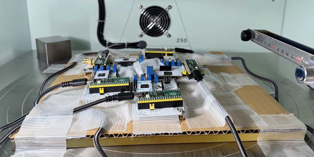 Close-up of 128x128 pixel self-healing CMOS imager chip recovering from Jupiter-level radiation damage