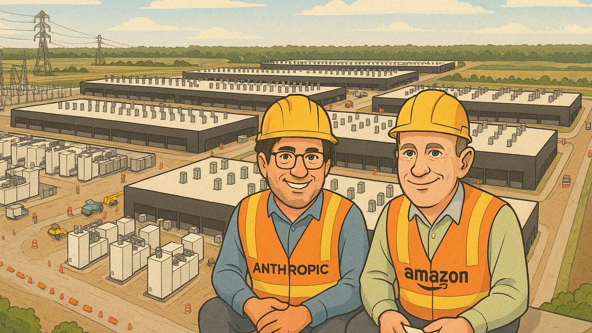 Rendering of massive AWS-Anthropic Trainium2 cluster in expanding datacenter campus