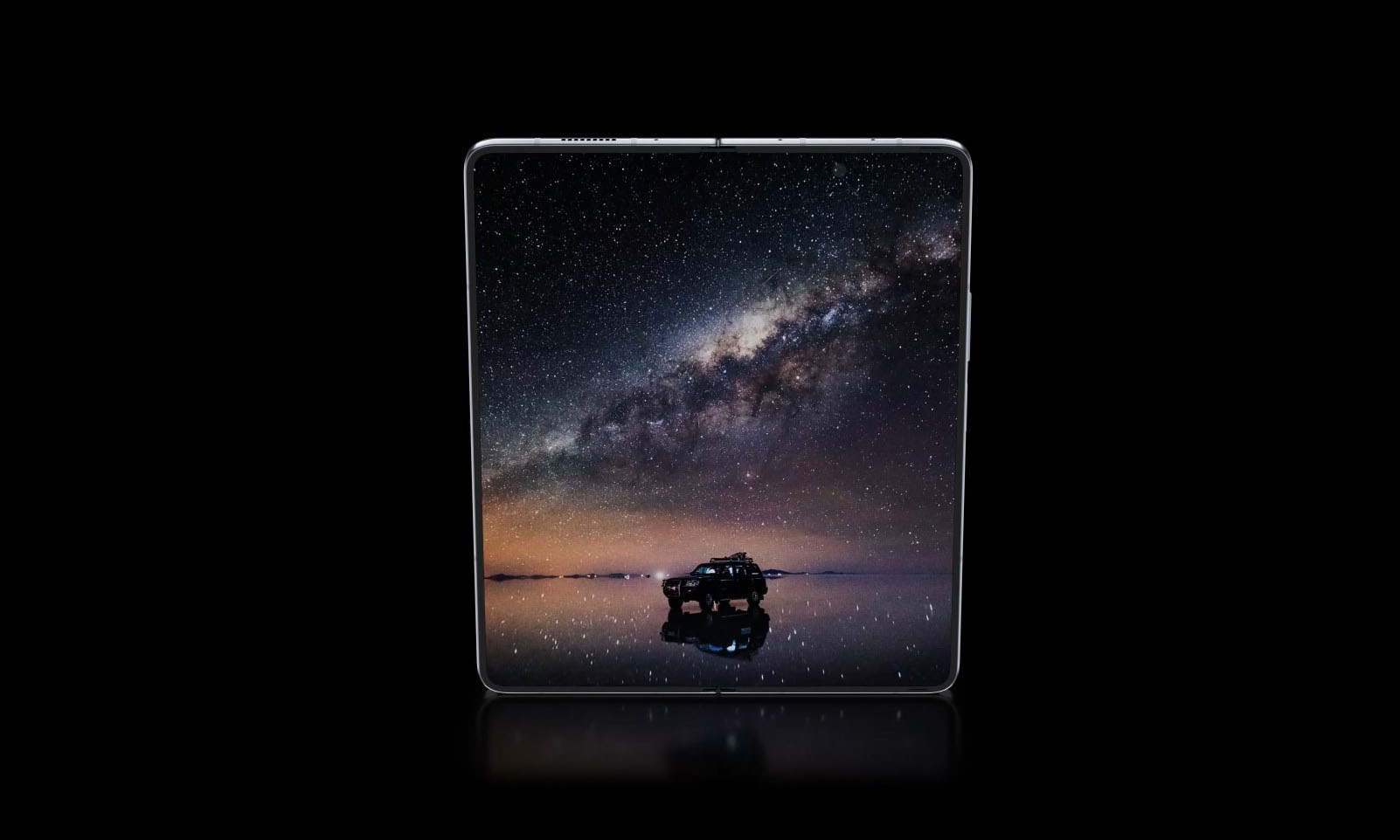 A side-by-side comparison showcasing the design differences between Samsung's Galaxy Z Fold series and a concept image of Apple's rumored iPhone Fold.