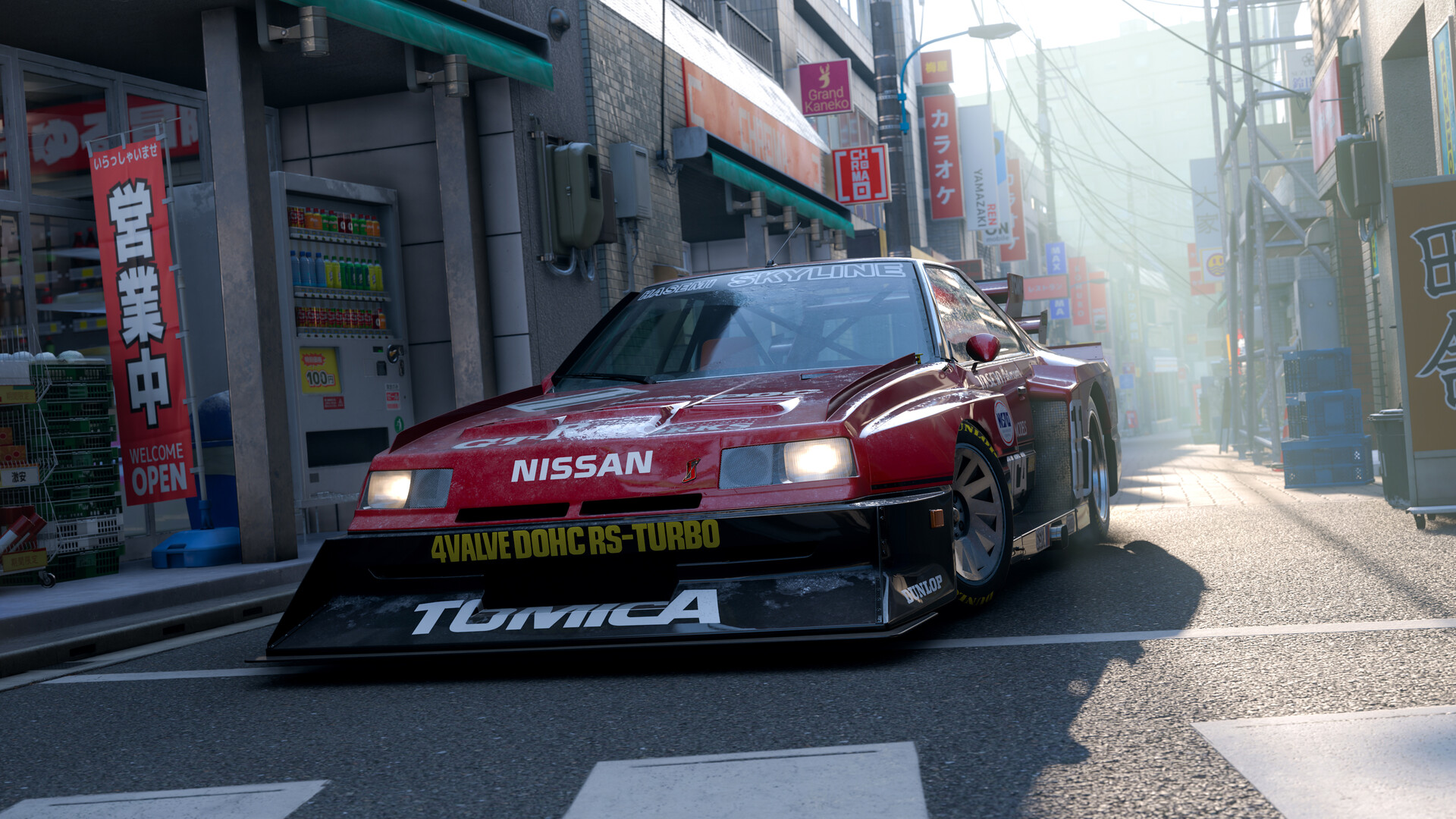 A sleek sports car in Forza Horizon 6 reflecting a detailed cityscape with advanced ray tracing.