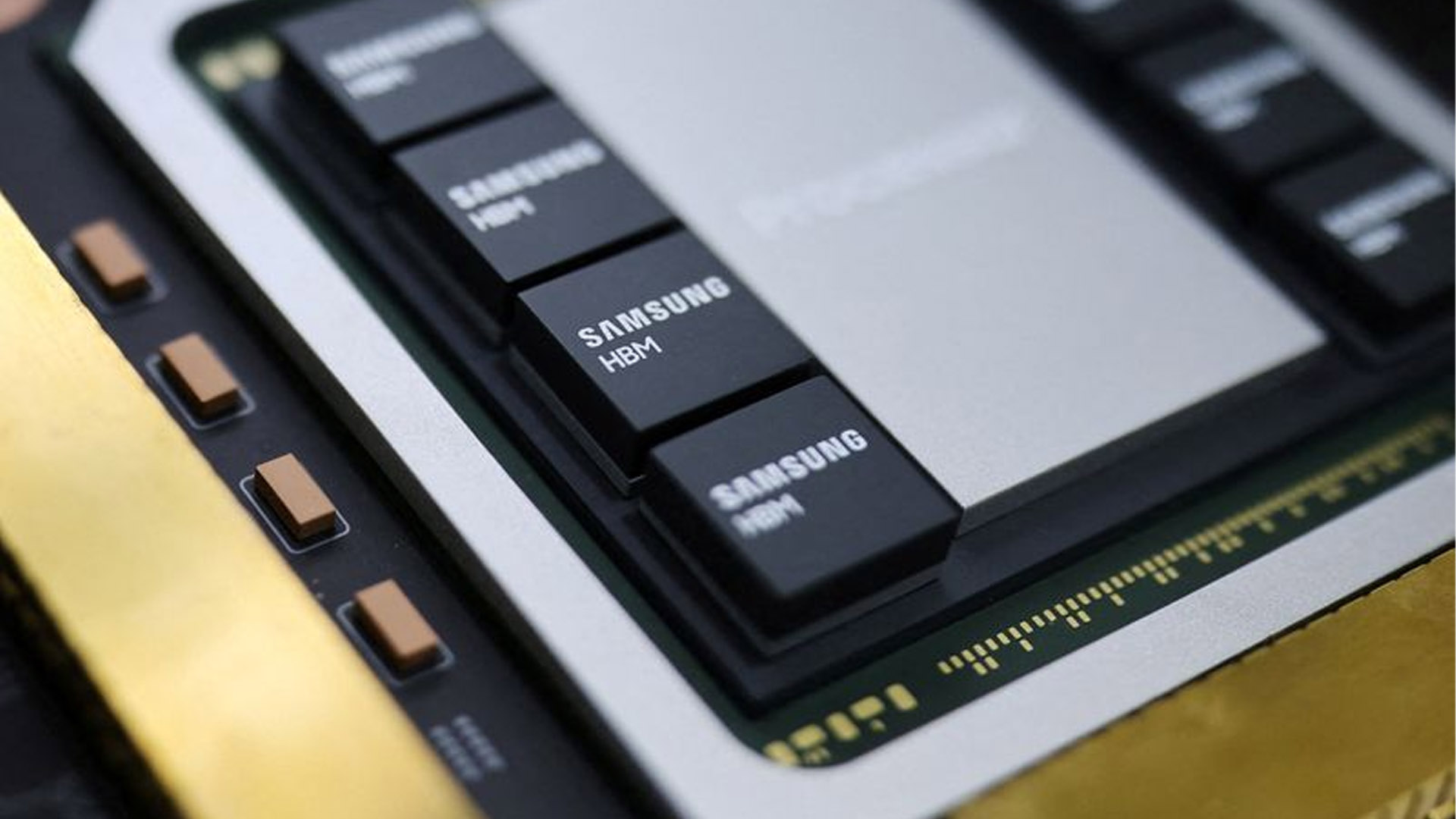 Conceptual image of stacked memory chips and futuristic mobile device integration.