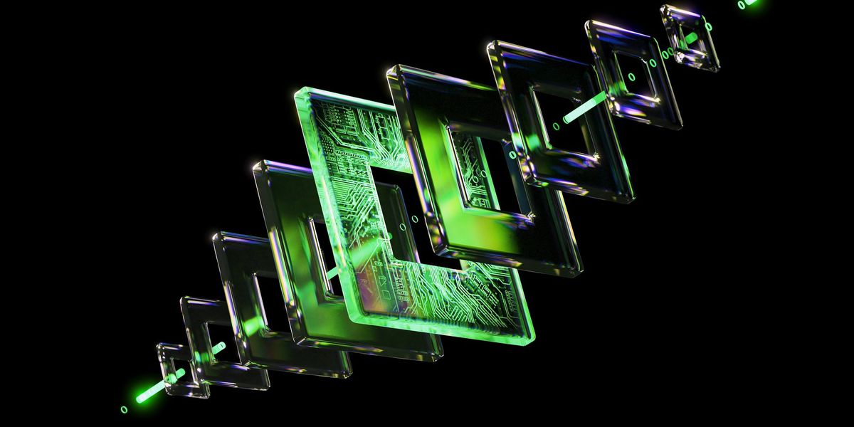 A graphic representing interconnected hardware modules forming a larger system.