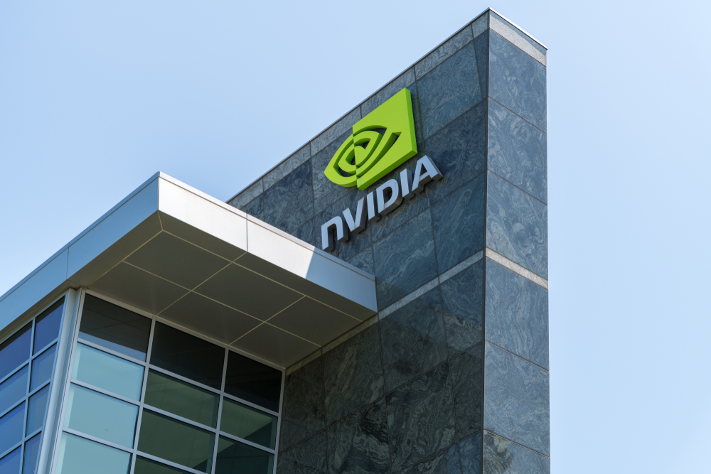 NVIDIA and IREN logos side-by-side with abstract representations of data servers and power lines.