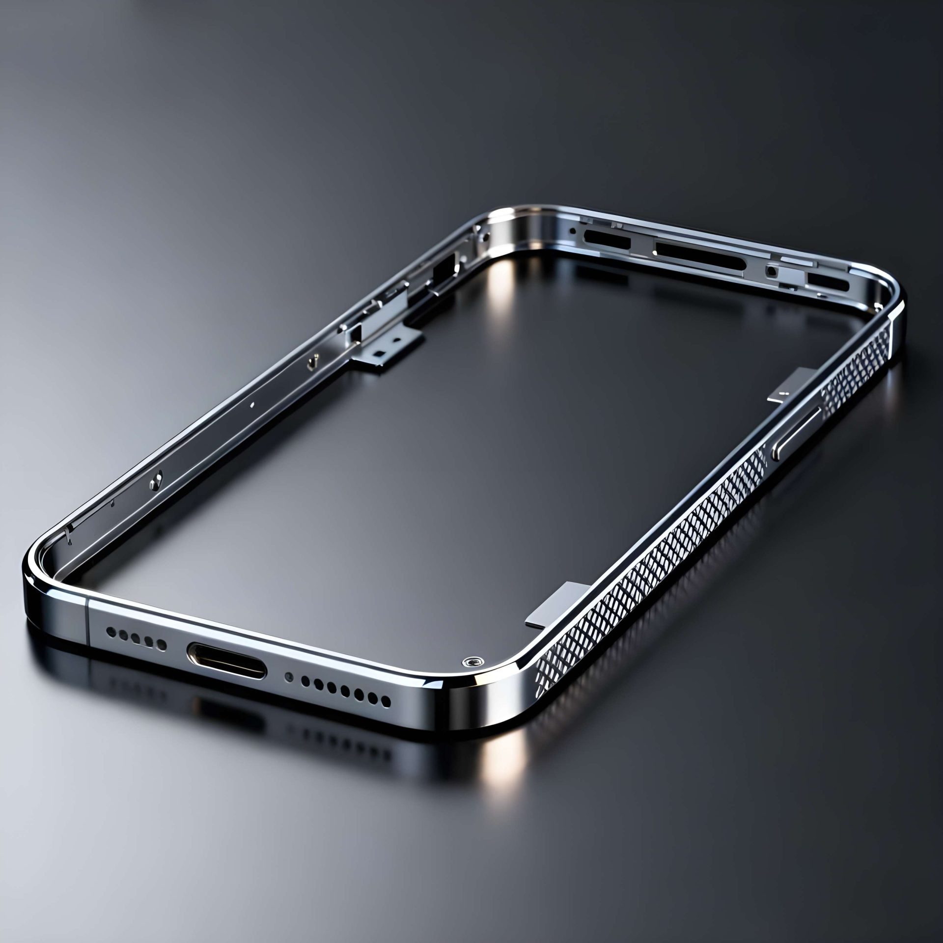 Conceptual rendering of a smartphone with a cross-section showing a titanium outer frame and an aluminum inner core.