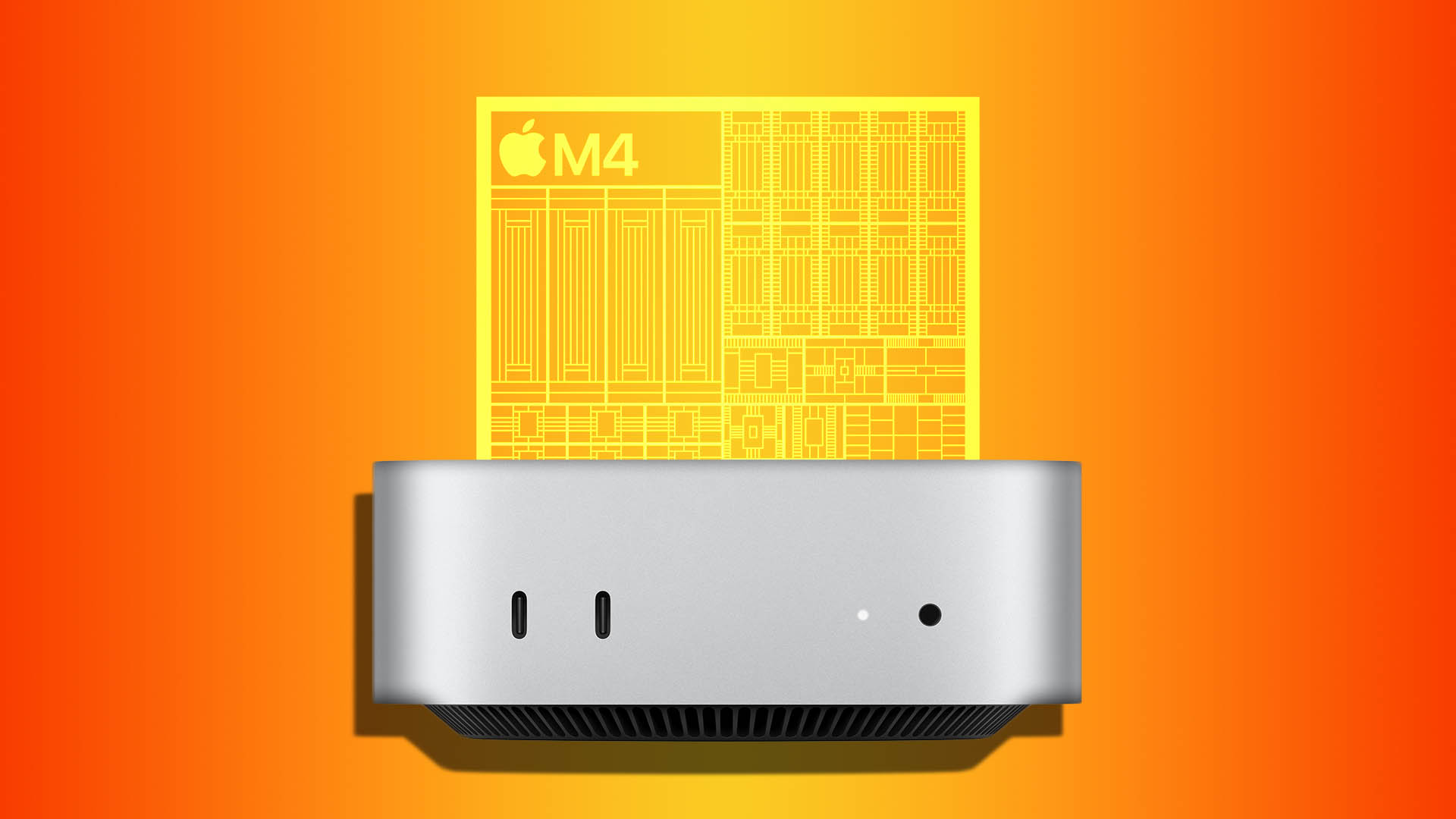 A close-up shot of the compact Apple M4 Mac mini on a desk.