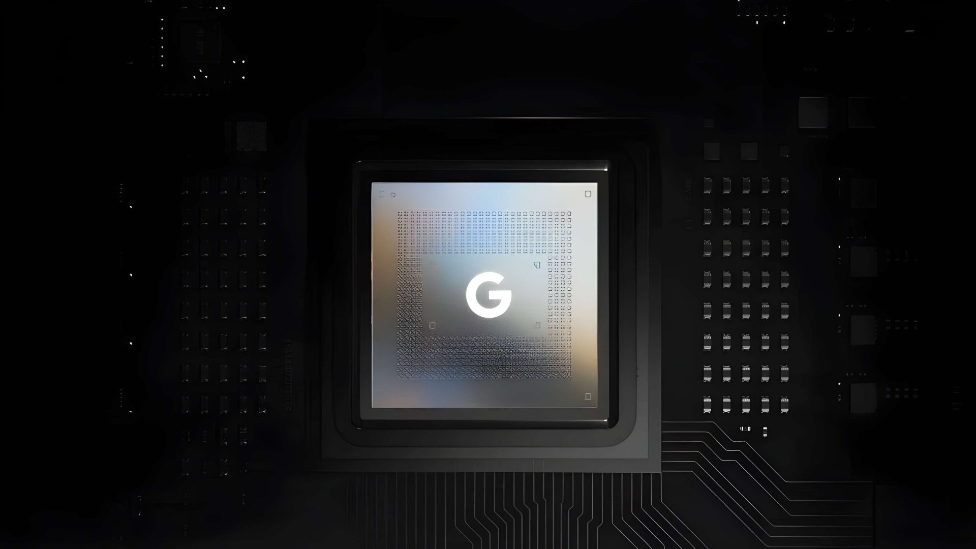 Conceptual illustration of a futuristic chip with glowing neural network patterns