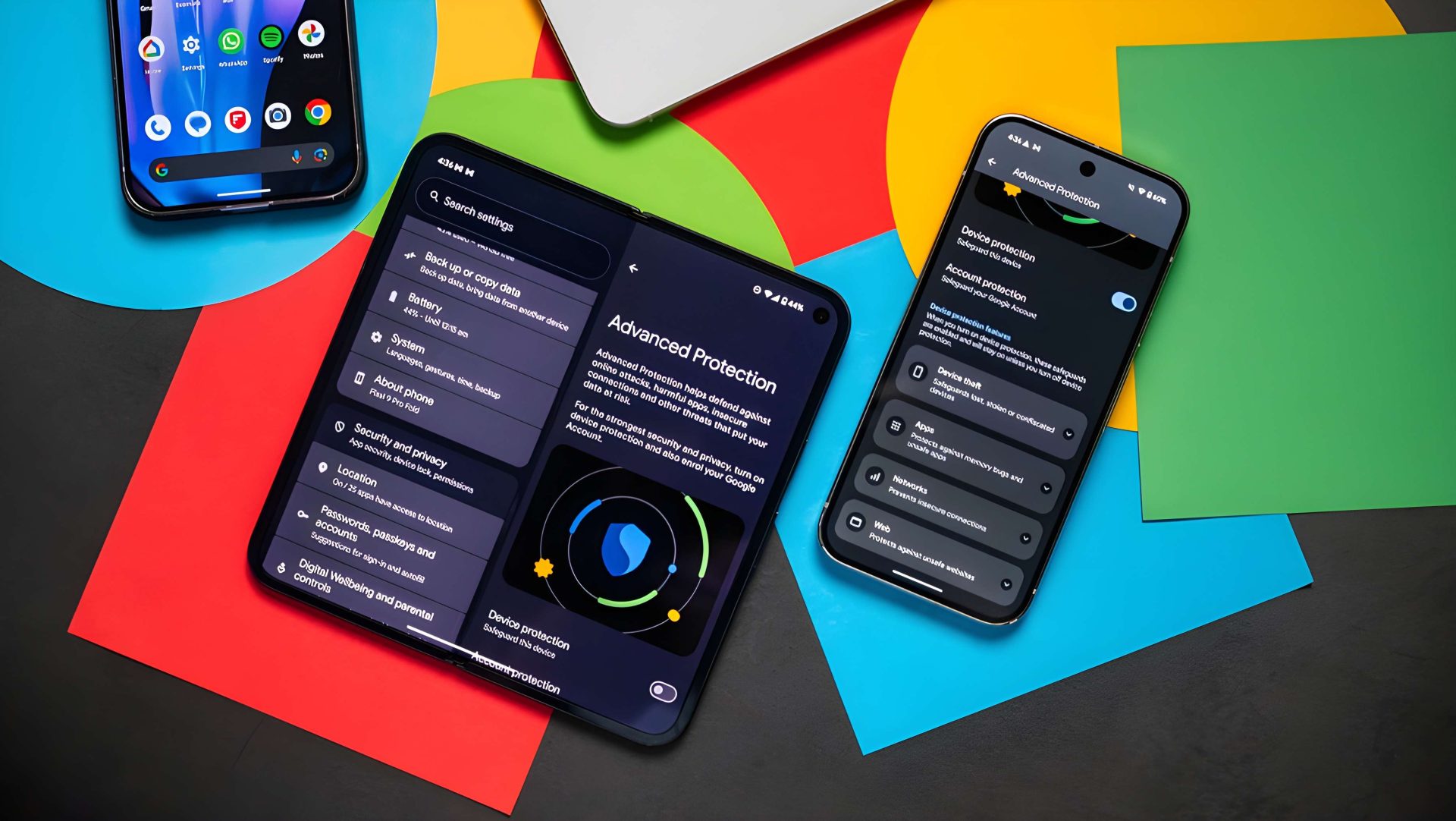 Illustration showing multiple Google devices (phone, watch, laptop) connected, with AI interfaces overlaid.